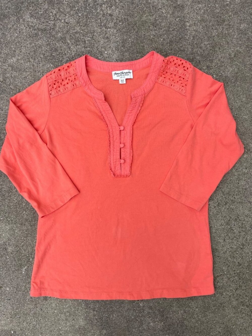 Vintage Y2K 90s Henley Peach Orange Cotton Lace Boho Cottagecore M P Halloween